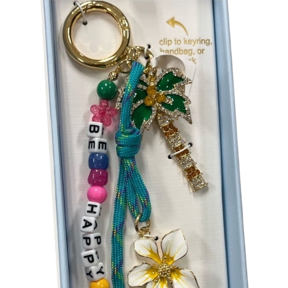 🌴 🔹️Piper K🔹️ Hawaii Flower "BE HAPPY" Glass stones Key Chain & Bag Charm - Picture 5 of 5